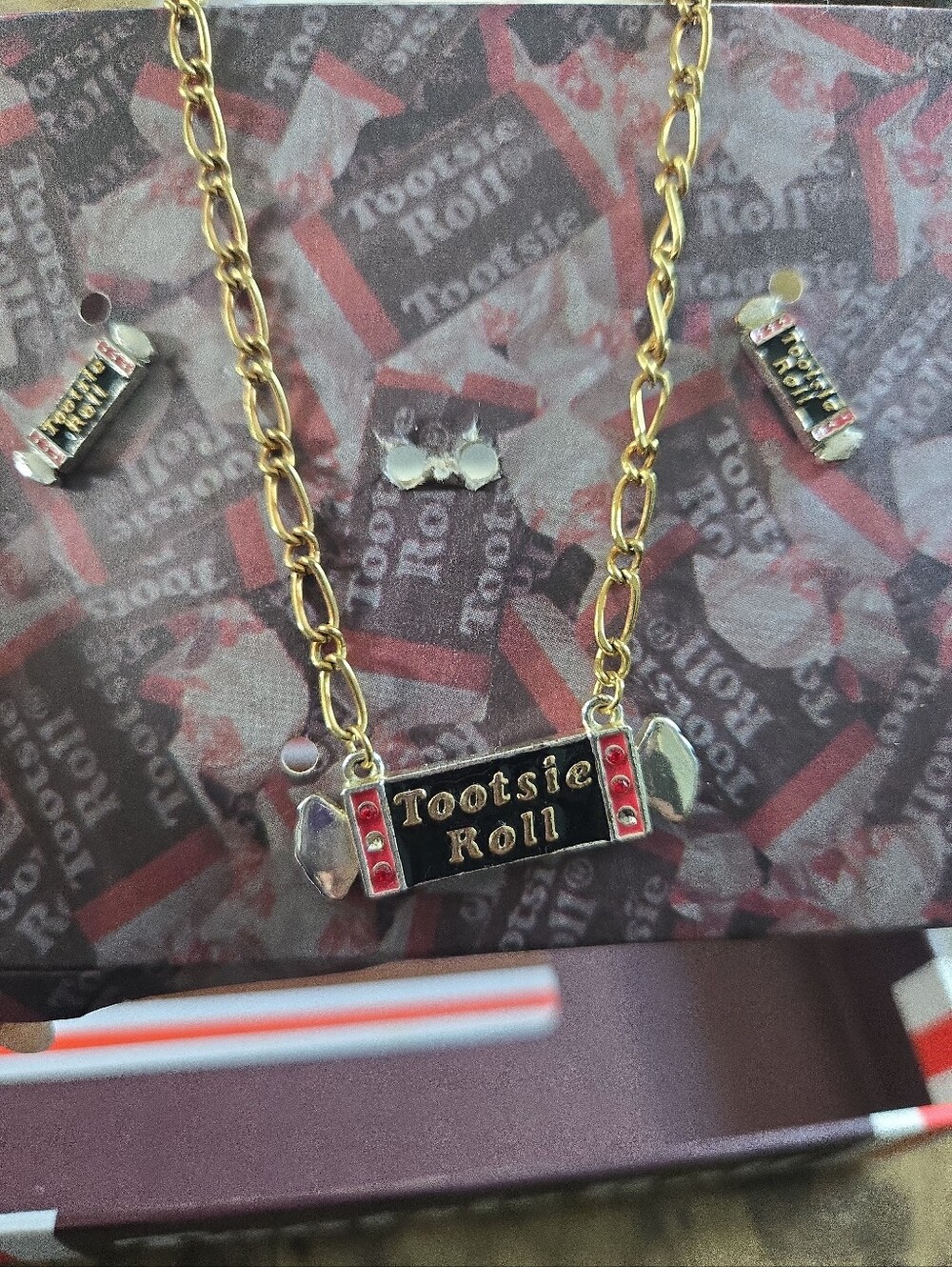 Limited Edition  Tootsie Roll Candy Bar Necklace with Gold Chain